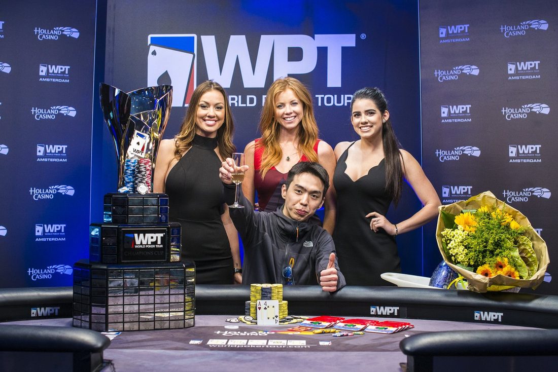WPT Amsterdam champion celebrating at the final table, photographed by Drew Amato